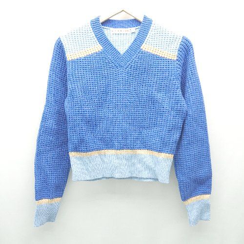 ◇ UNIQLO ユニクロ MARNIコラボ Vネック シンプル アクリル混合生地 長袖 ニット サイズL ブルー レディース E 【1309040088962】