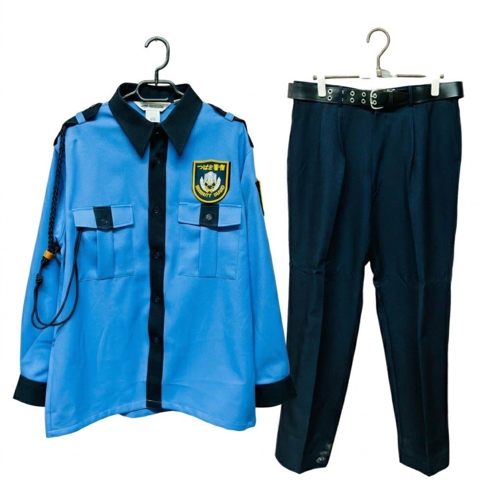 S05015 警備員 コスプレ 制服 上下セット（シャツ・パンツ・ベルト・飾緒）ブルー