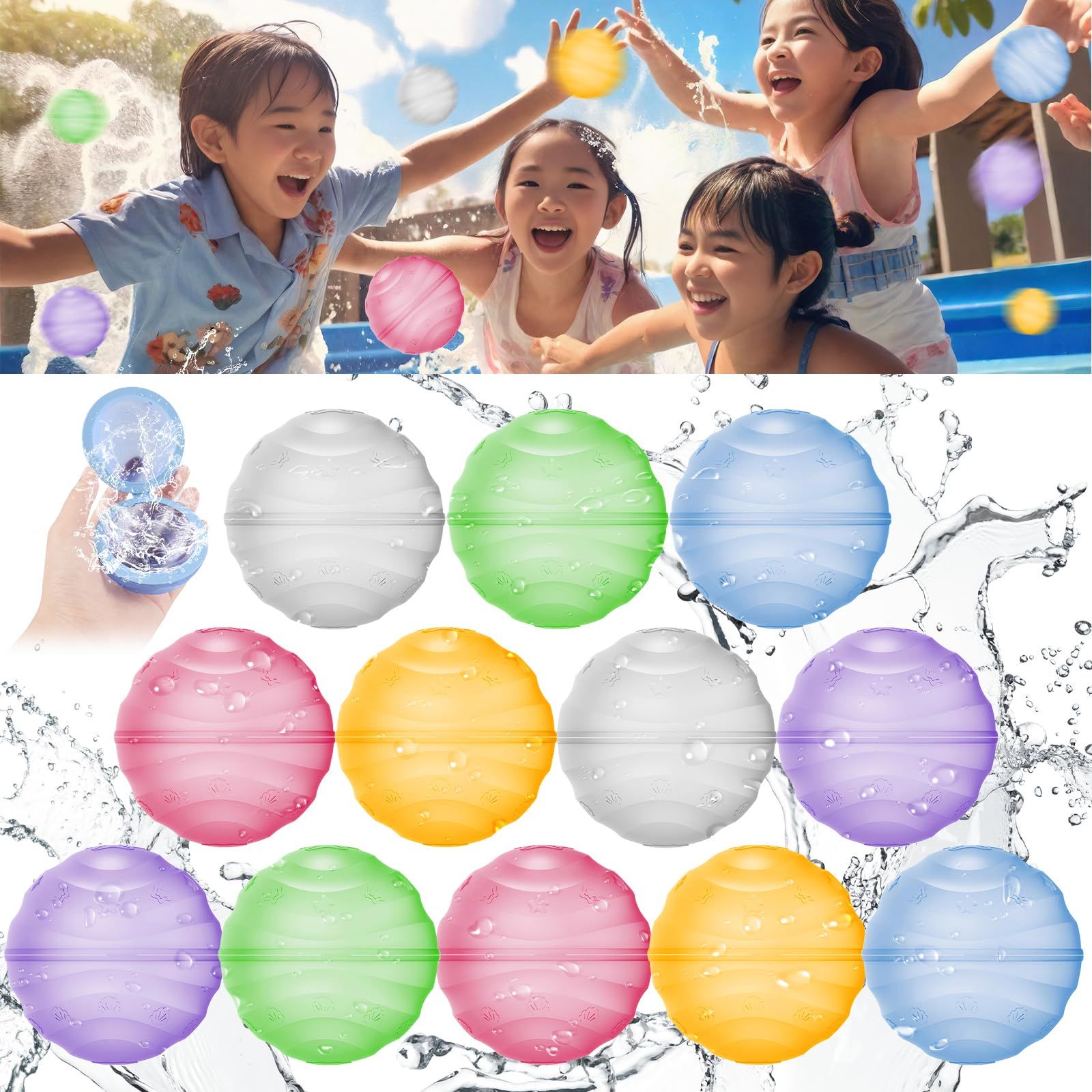 新品 水風船 スプラッシュボール Ninonly マグネット 割れない みずふうせん 繰り返し シリコン製 夏祭り 水風船合戦 再利用可能 水遊び 6色 収納バッグ付き（12個セット） 4,228円