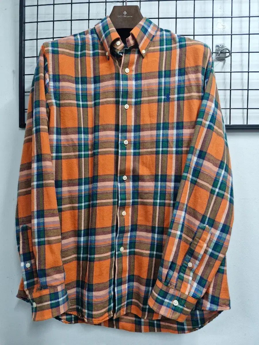 100L ポロ ラルフローレン クラシックフィット パフォーマンス フランネル オレンジ CHECK シャツ