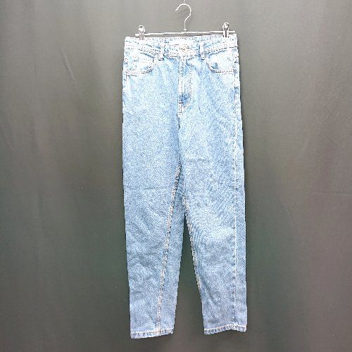 ◇ ZARA ザラ Tranfaluc 無地 レザーパッチ シンプル カジュアル デニムパンツ サイズ34 ブルー レディース E 【1309250042396】