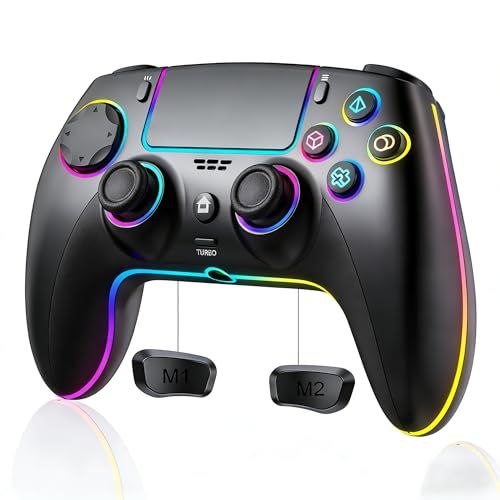 プレステ5 コントローラー pc ゲームパッド 【新登場】 Bluetooth 無線接続 1500mAh 25時間連続使用 Turbo連射 6軸センサー マクロ機能 8色RGB 人間工学 4段階振動 ホールジョイスティック 内蔵スピーカー タ 5a2f3c6e