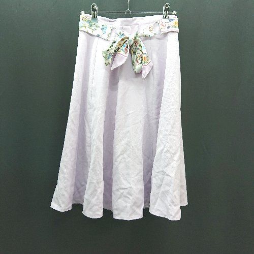 ◇ ◎ MISCH MASCH サイドジップ 裏地 薄手 ストレッチ シンプル ひざ丈 フレア スカート サイズS パープル レディース E 【1309250037880】