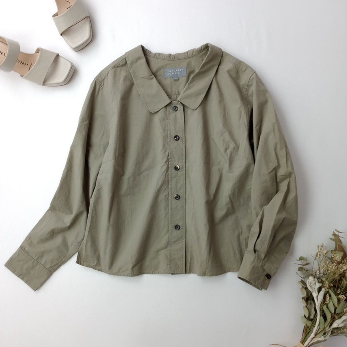 ◯ MARGARET HOWELL マーガレットハウエル COTTON WOOL POPLIN SHIRT 