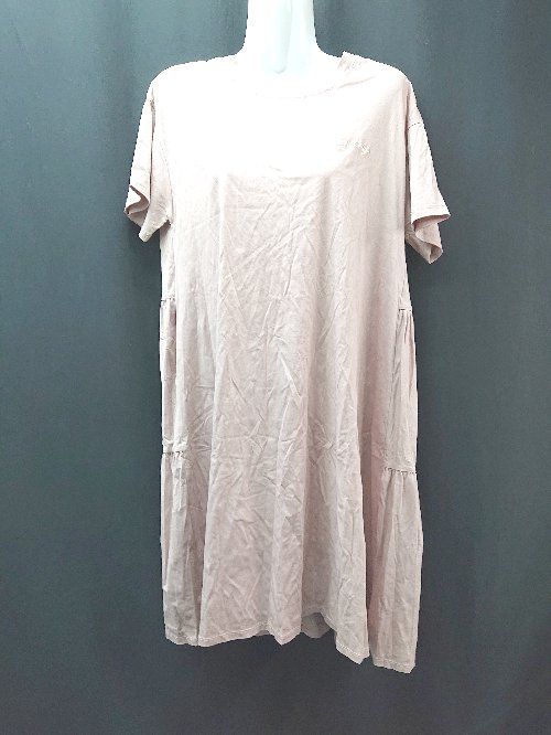 ◇ JILL STUART クルーネック ロゴ刺繍 バックリボン 半袖 ひざ丈 ワンピース サイズFR ピンク レディース E 【1309250049869】