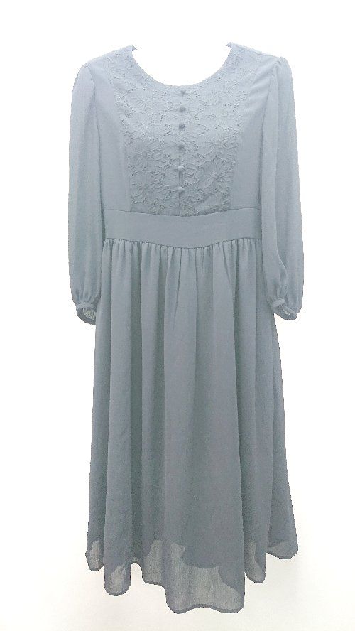 ◇ index カジュアル 刺繡 花柄 長袖 ロング丈 ワンピース サイズM ブラック レディース E 【1310050009373】