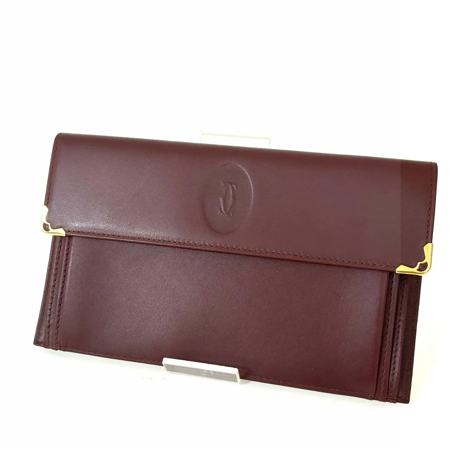 SD1012 Beautiful! Cartier Cartier Mastline Bordeaux Leather Multi Case Passport Case Travel Case Wallet Bifold Wallet