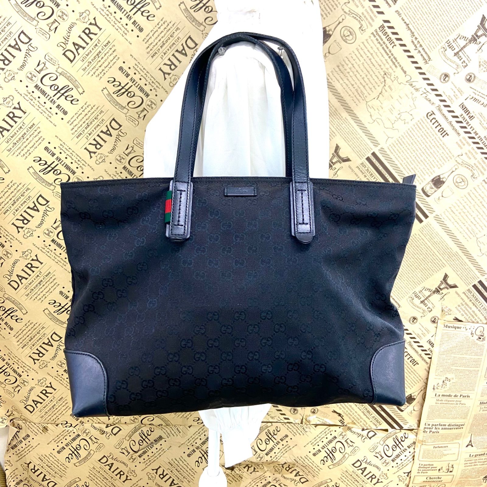 グッチ GGキャンバス トートバッグ シェリー 黒 A3 旅行 ビジネス フォーマル GE101