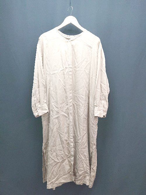 ◇ relume ラウンドネック ノーカラー ワントーン カジュアル 長袖 ロング丈 ワンピース サイズF ベージュ レディース E 【1310050015046】