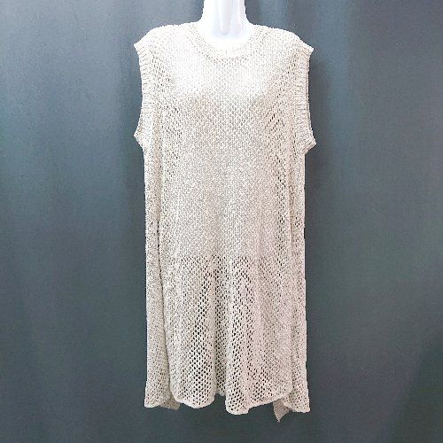 ◇ who'who gallery メッシュ レイヤード 重ね着 サイドスリット バックオープン ニット サイズFREE ベーシュ レディース E 【1310050012571】