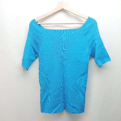 ◇ ROPE PICNIC ポートネック プルオーバー 透け感なし 無地シンプル 半袖 ニット サイズ38 ブルー レディース E 【1310050010980】