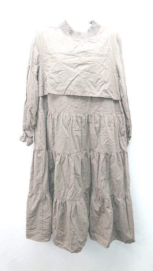 ◇ w closet シャーリング ティアード カジュアル かわいい 長袖 ロング丈 ワンピース サイズM ブラウン レディース E 【1310050016500】
