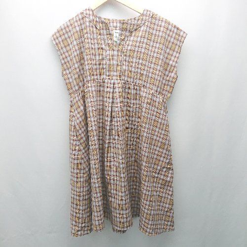 ◇ URBAN RESEARCH DOORS チェック柄 スリーブレス ノーカラー ロング丈 ワンピース サイズ150 ブラウン レディース E 【1310050018177】