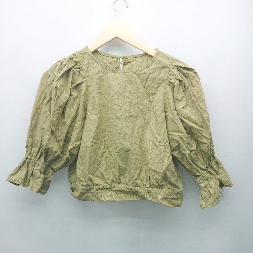 ◇ ◎ ●未使用● RETLO GIRL バックスリット パフスリーブ カジュアル 長袖 ブラウス サイズF グリーン レディース E 【1310050018139】