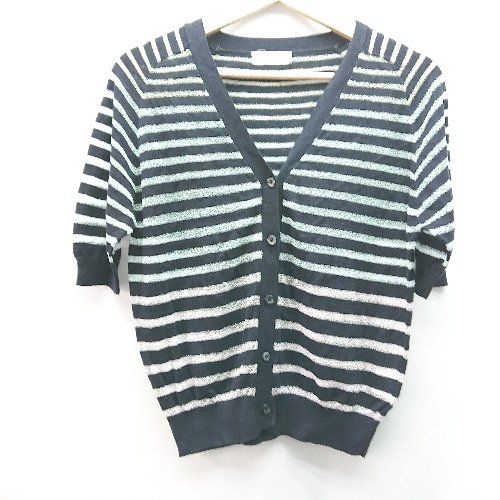◇ JEANASIS ジーナシス ストライプ ボーダー 薄手 透け感 ラメ 半袖 カーディガン サイズF ブラック レディース E 【1310050030001】