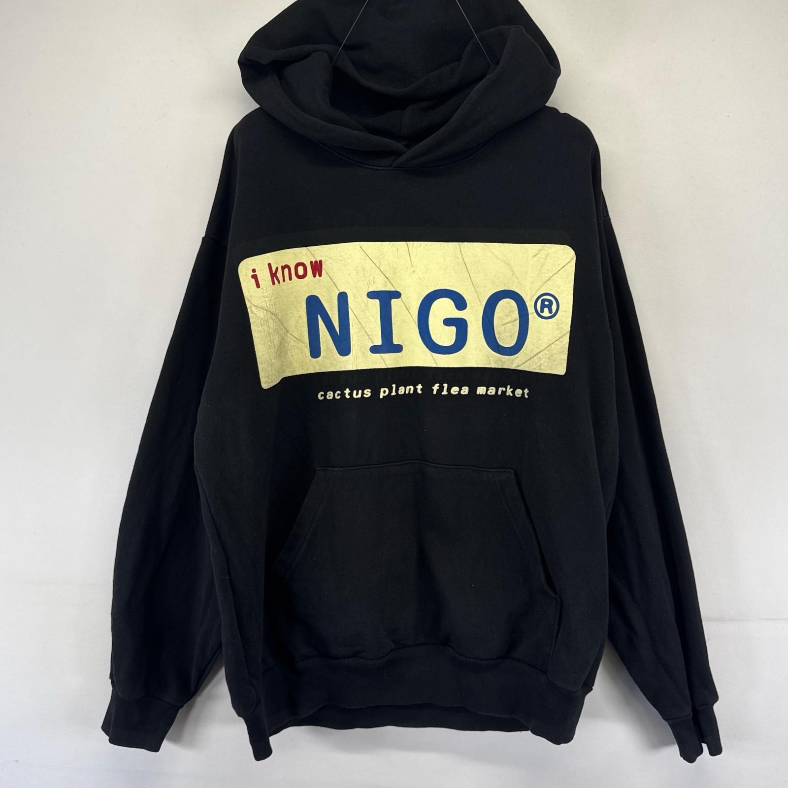 古着 アイノウニゴー I KNOW NIGO USA製 パーカー ヘビースウェット NIGOロゴプリント 厚手 L ブラック系 メンズ