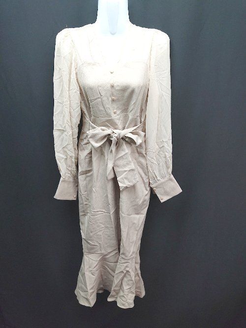 ◇ eeyou バックファスナー シアー袖 マーメイド フェミニン 長袖 ロング丈 ワンピース サイズM ベージュ レディース E 【1310050041991】