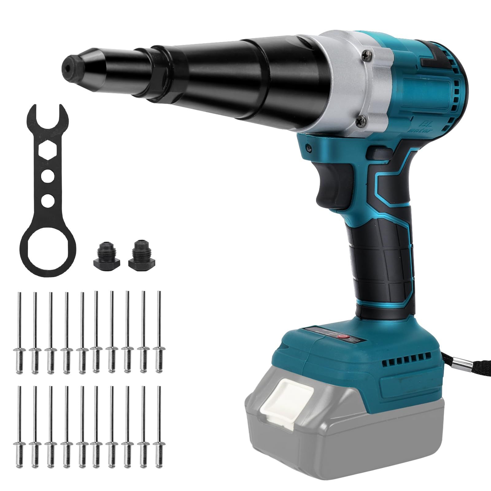 電動リベットガン マキタ18V バッテリー 互換 リベッター コードレス ブラシレスモーター ハンドリベッター LEDライト搭載 リベット 工具 3.2?4.8mm対応 正逆転切替可能 無段変速スイッチ 低騒音 リベット20本付き 電動工具 130fe36a