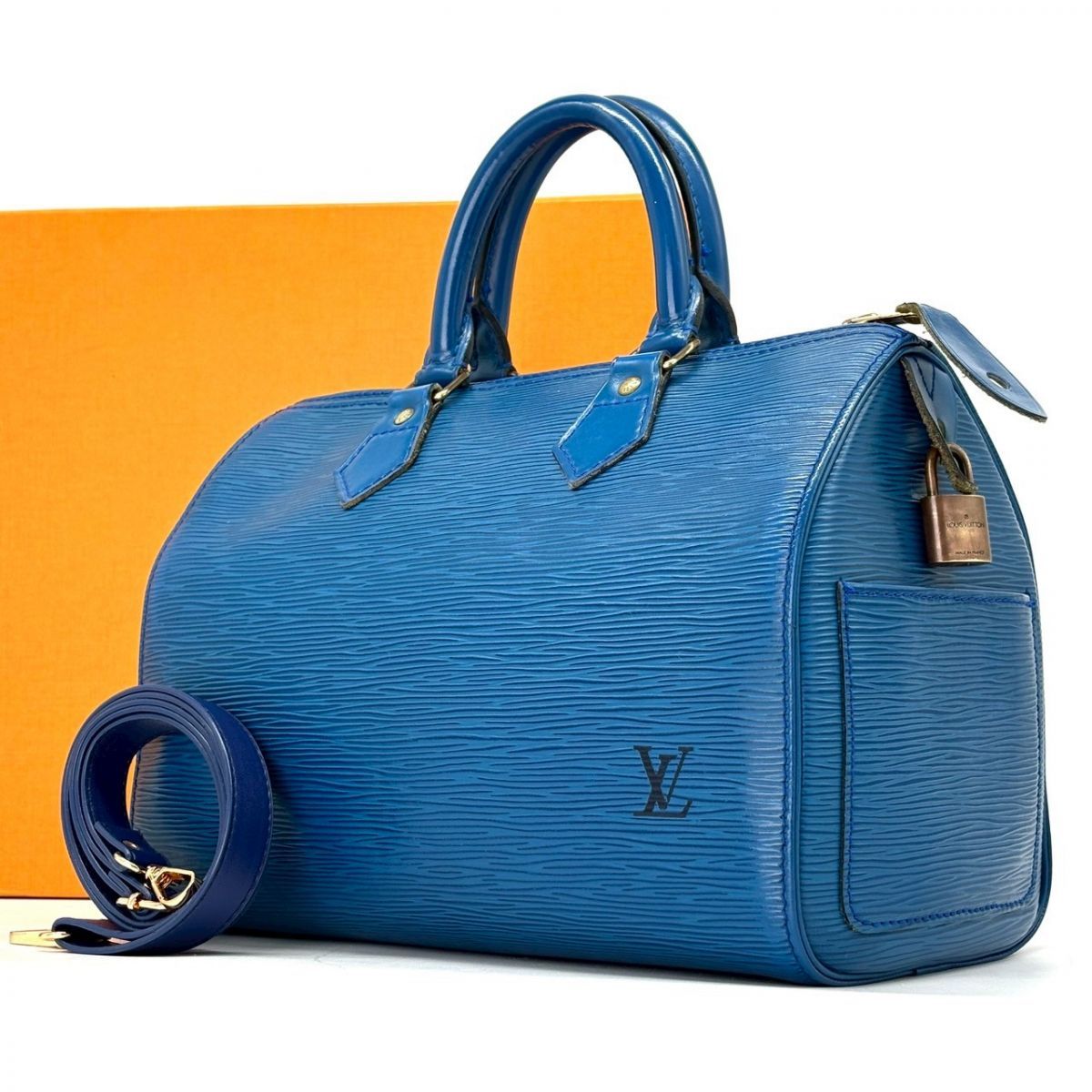 青に、視線が宿る】 LOUIS VUITTON エピ スピーディ25 ボストンバッグ 