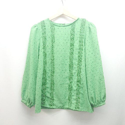 ◇ rope picnic プルオーバー ボリューム袖 刺繡 ドット柄 バックボタン 長袖 ブラウス サイズ38 グリーン レディース E 【1310130005981】