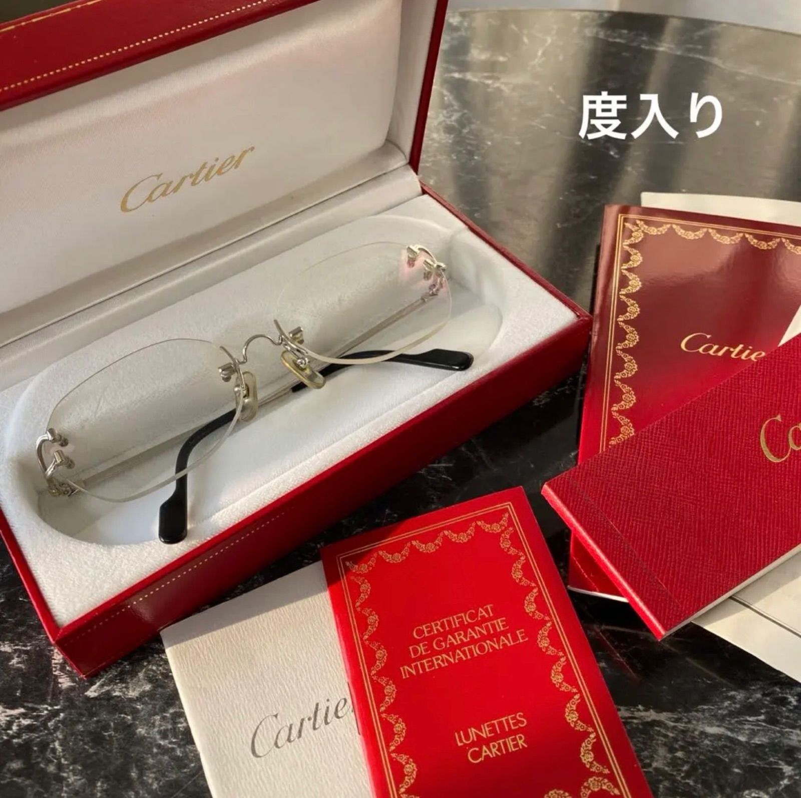 Cartier カルティエ メガネ 眼鏡 サングラス アイウェア 度入り サイドロゴ ワンポイントロゴ リムレス ヴィンテージ Y2K 42,250円