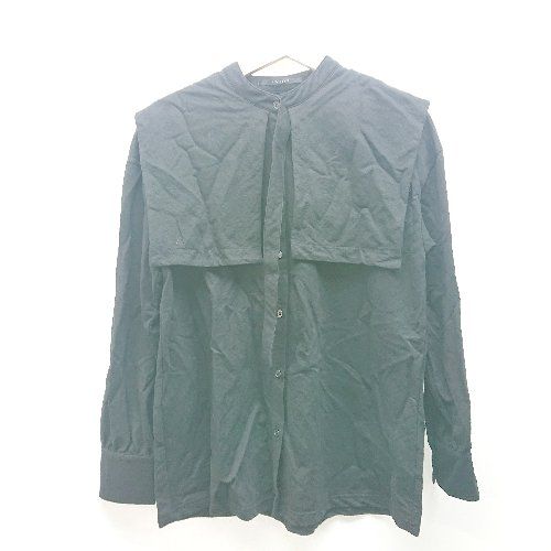 ◇ udn hymns バンドカラー 無地 ビックカラー 長袖 ブラウス サイズM ブラック レディース E 【1310130009972】