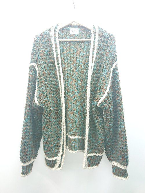 ◇ WHO'S WHO gallerｙ ミックスカラー 厚手 オーバーサイズ 長袖 カーディガン サイズF グリーン レディース E 【1310130009606】