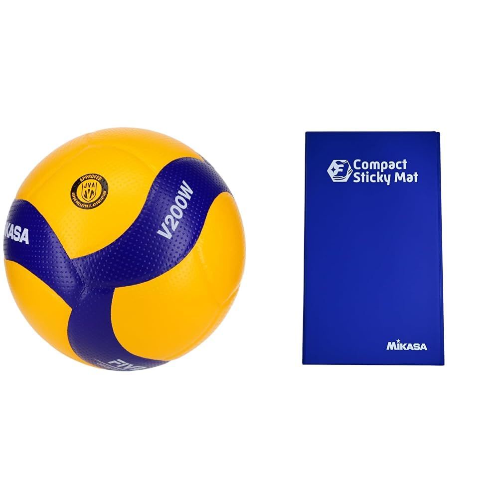 新品 ミカサ(MIKASA) バレーボール 5号 国際公認球 検定球 一般・大学・高校 イエロー/ブルー V200W 推奨内圧0.3(kgf/?)折り畳み式靴用粘着マットのセット