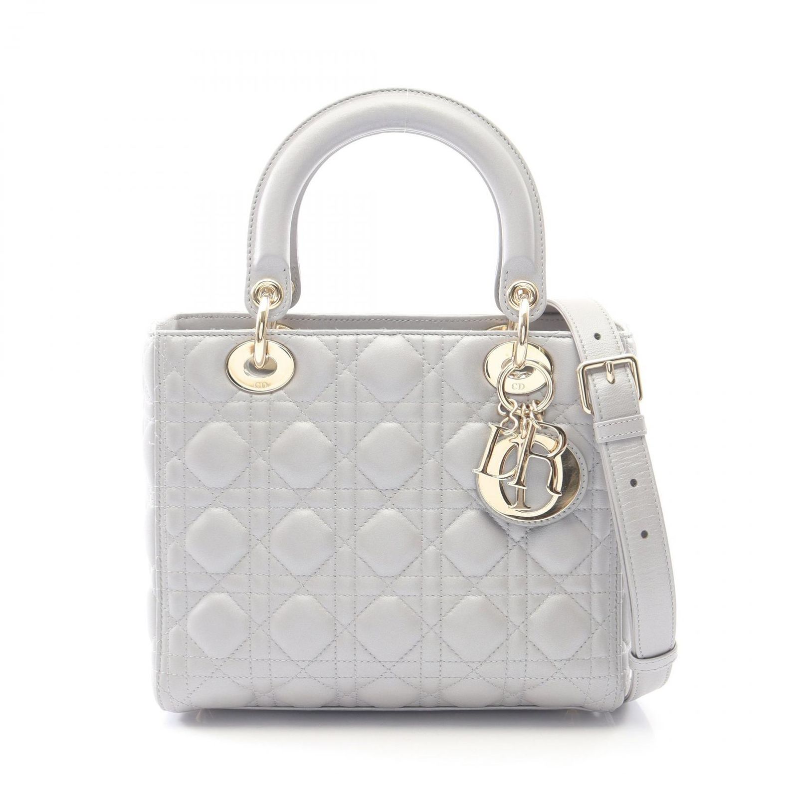 ディオール Dior ハンドバッグ LADY DIOR レディディオール カナージュ 2WAY シルバーグレー レザー レディディオール カナージュ 2wayトート ミディアム レディース