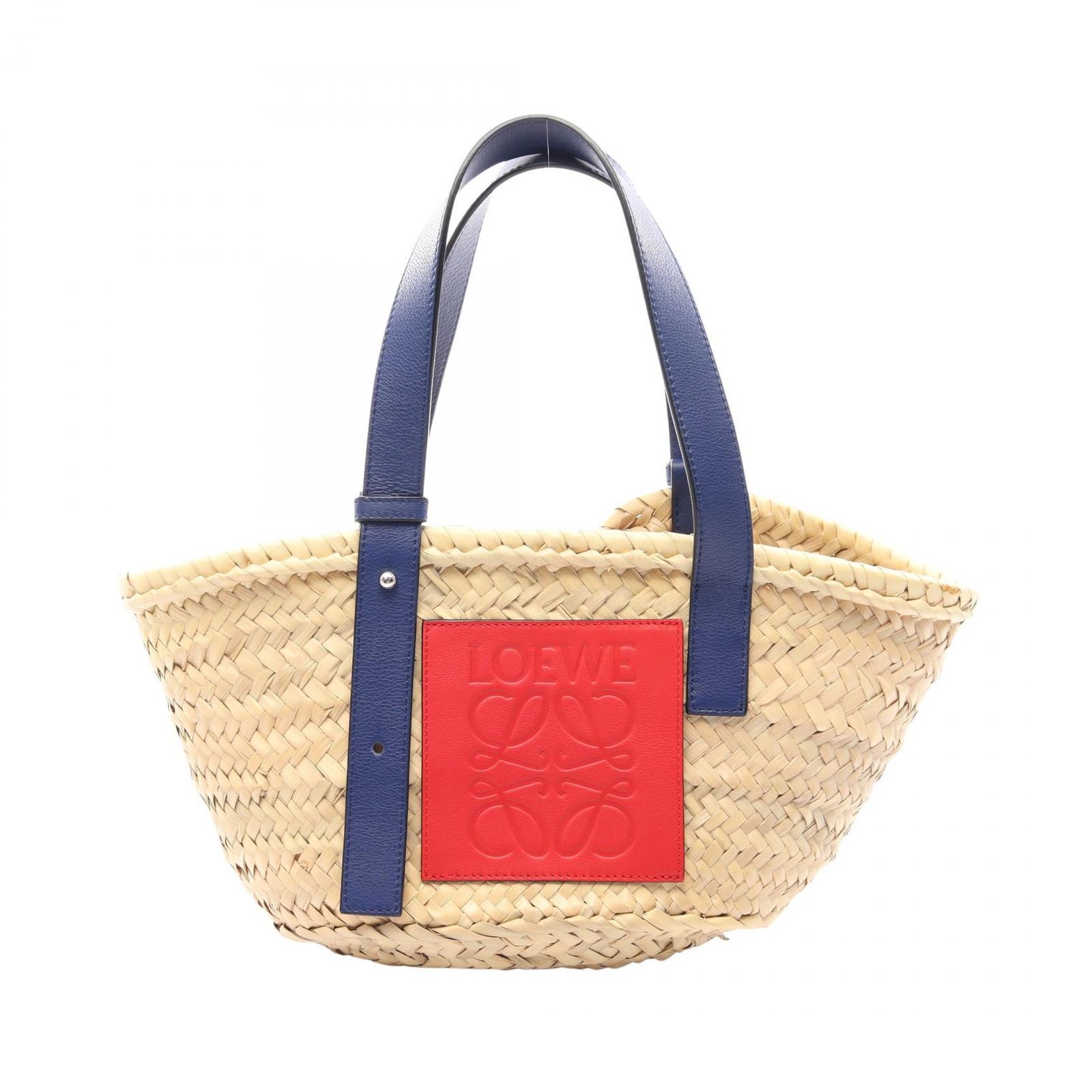 ロエベ LOEWE ハンドバッグ バスケットバッグ スモール ナチュラル/レッド/ブルー レザー バスケットバッグ スモール レディース Used A