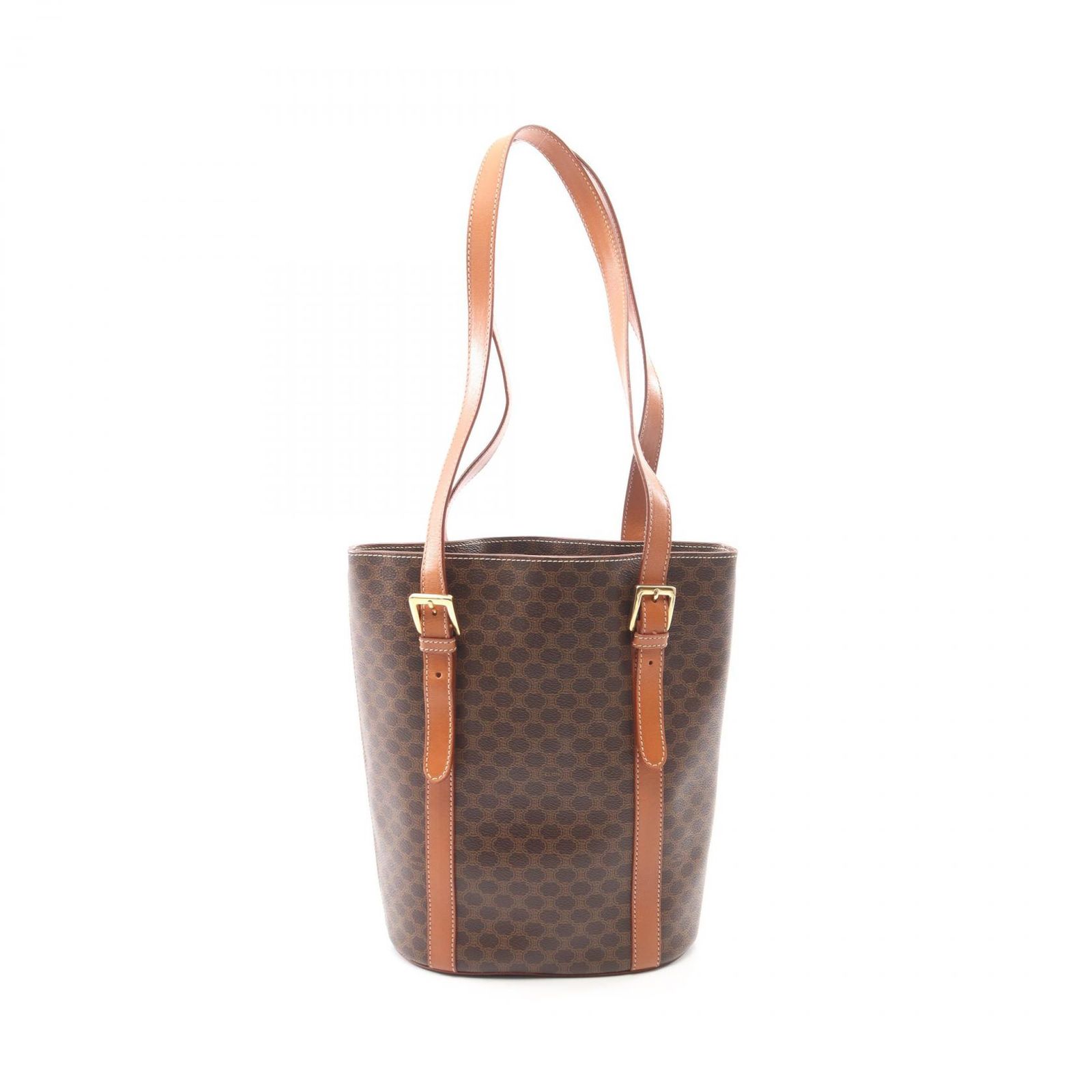 セリーヌ CELINE トートバッグ マカダム ダークブラウン/ブラウン PVCコーティングキャンバス レザー マカダム ショルダートート レディース Used B