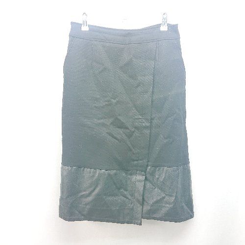 ◇ LAUTREAMONT ロートレアモン 裾レザー風 フロントスリット 上品 膝丈 タイト スカート サイズ40 ブラック レディース E 【1310130012989】