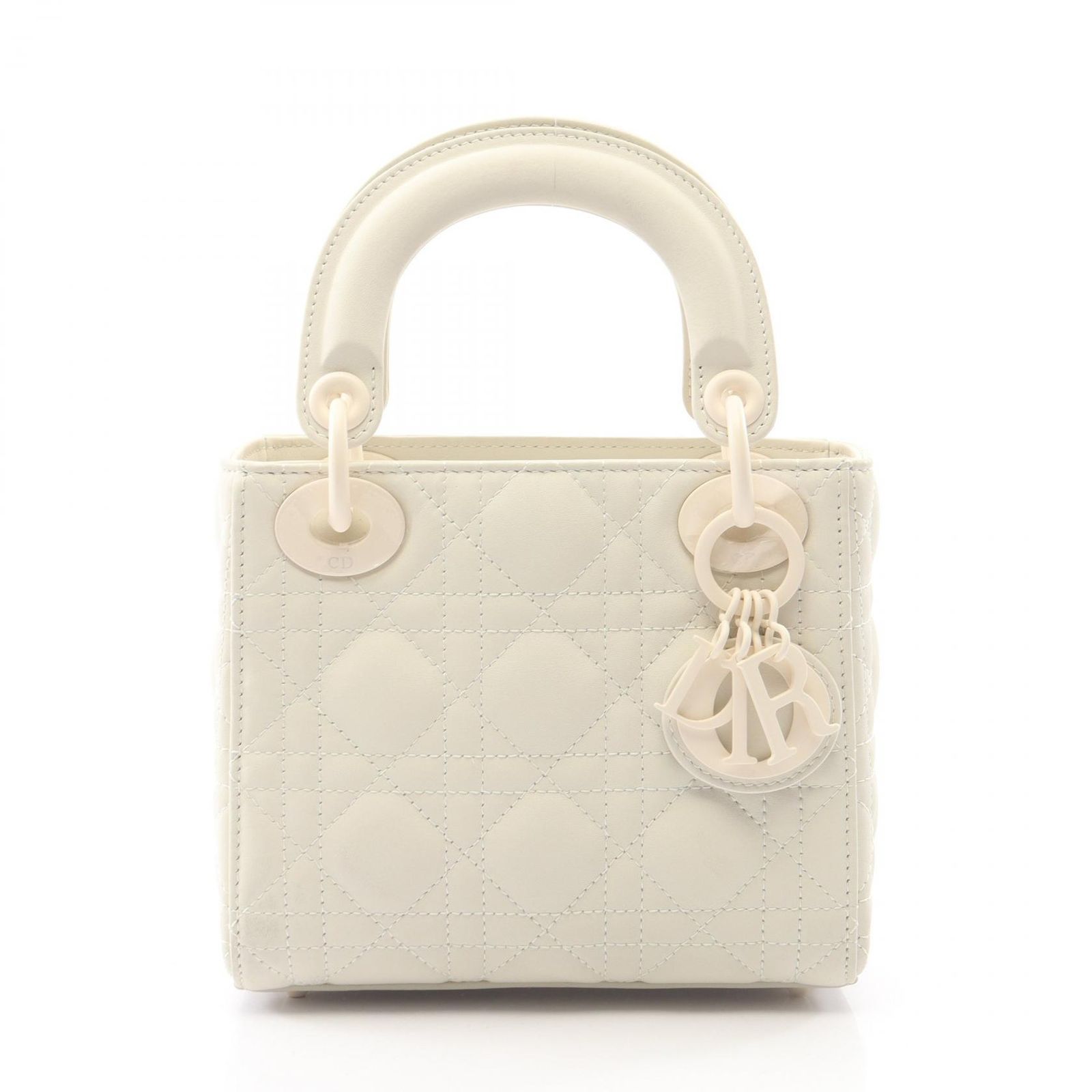 ディオール Dior ハンドバッグ レディディオール ミニ カナージュ オフホワイト レザー レディディオール カナージュ 2wayトート ミニ レディース Used B