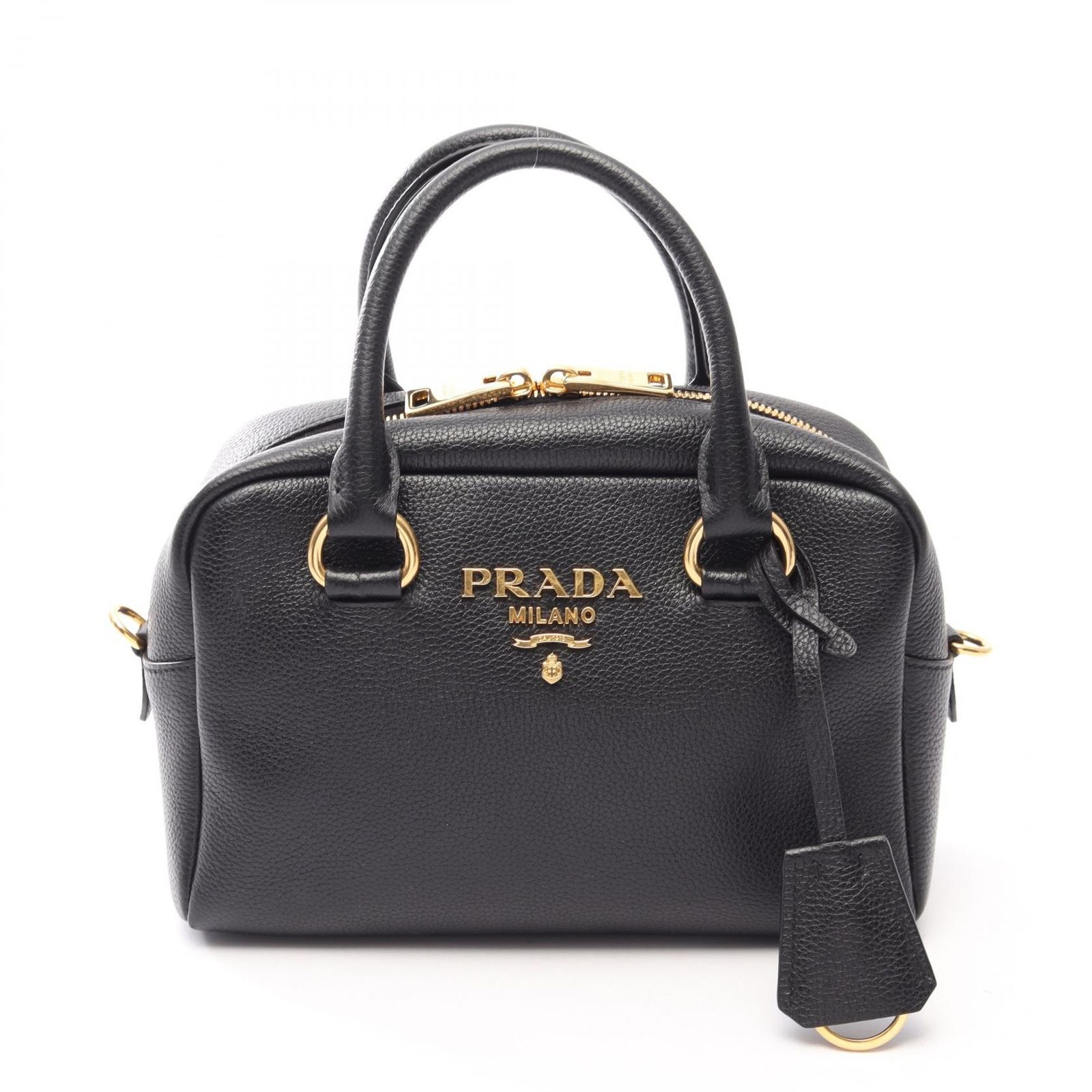 プラダ PRADA ハンドバッグ VITTELO PHENIX 1BB108 ブラック レザー ミニ ハンドバッグ レディース Used B