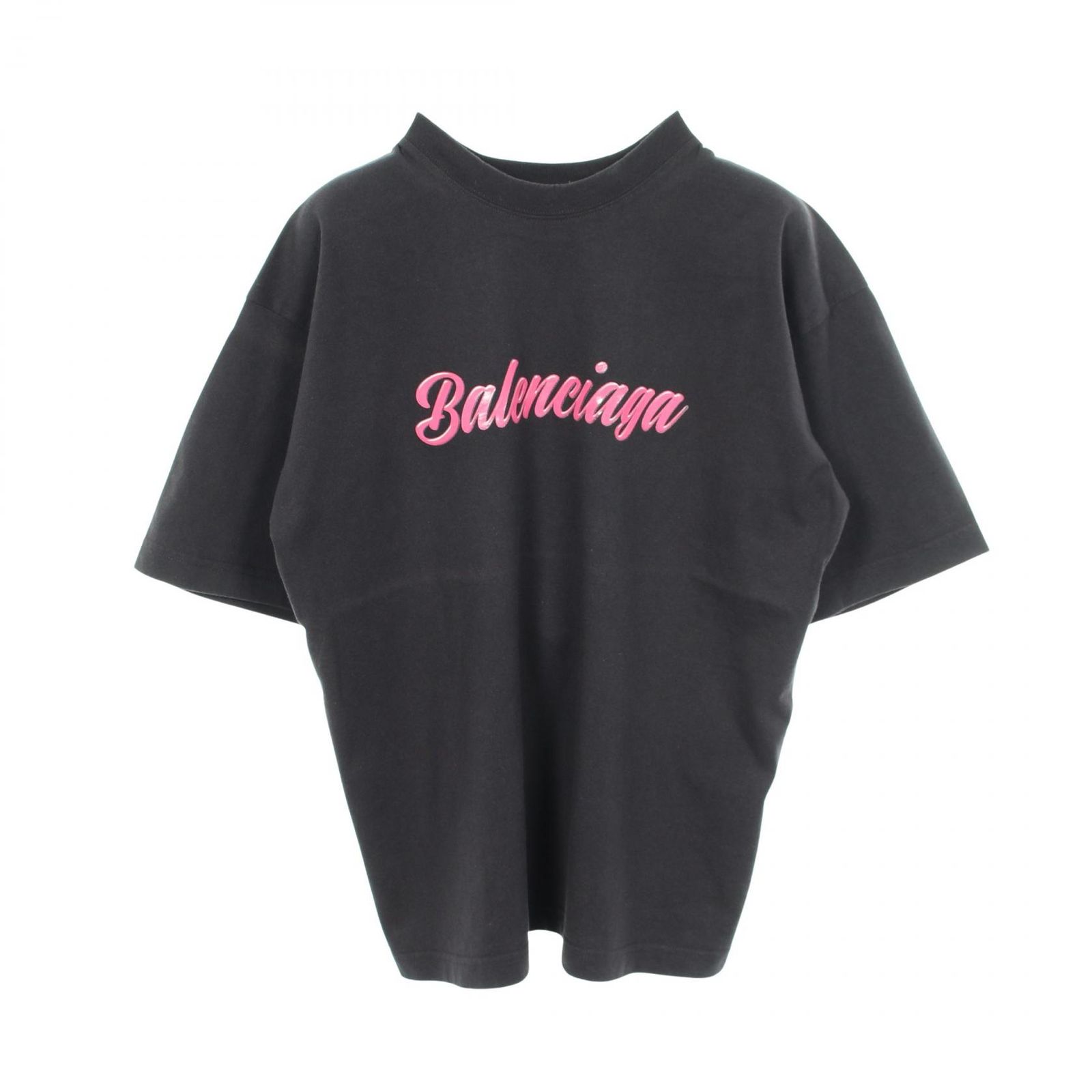 バレンシアガ BALENCIAGA 半袖Tシャツ ロゴ ブラック/ピンク コットン Tシャツ ユニセックス Used A