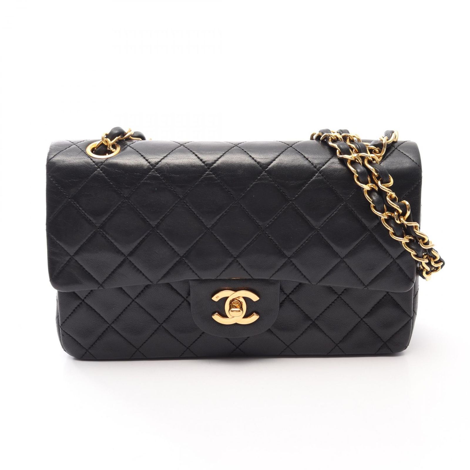 シャネル CHANEL ショルダーバッグ マトラッセ Wフラップ ブラック ラムスキン（羊革） マトラッセ ダブルフラップ チェーンショルダー レディース Used A