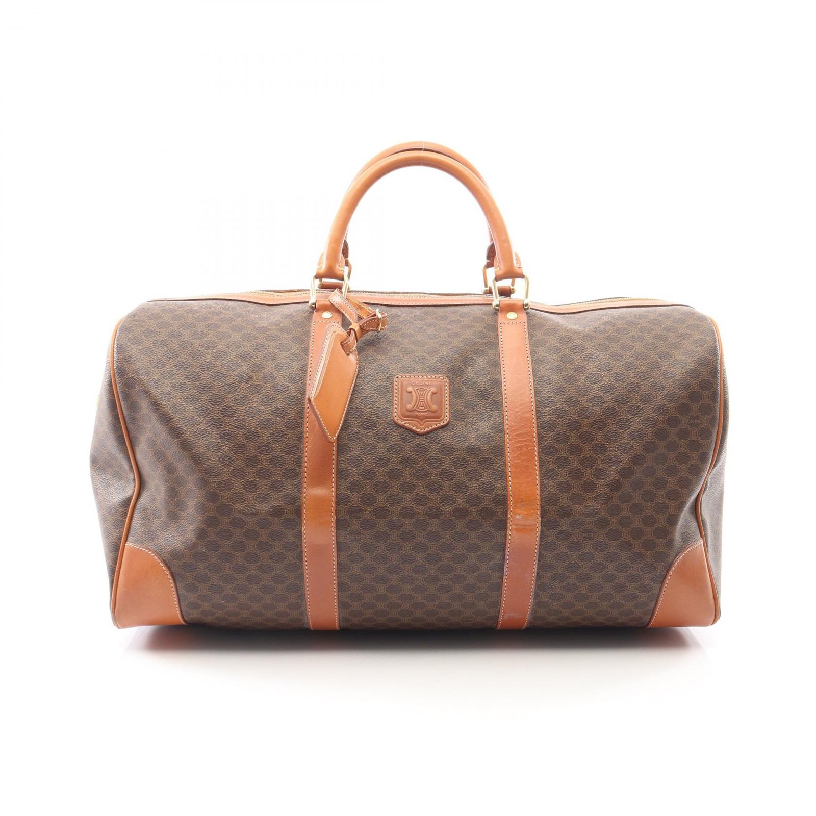 セリーヌ CELINE ボストンバッグ マカダム ダークブラウン/ブラウン PVCコーティングキャンバス レザー マカダム ボストンバッグ レディース Used B
