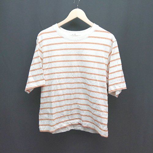 ◇ niko and … ニコアンド ボーダー ストライプ ラウンドネック カジュアル 半袖 Tシャツ サイズＭ ﾎﾜｲﾄ レディース E 【1310130017502】