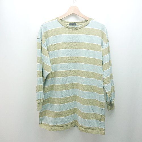 ◇ JEANASIS ジーナシス ボーダー ラウンドネック カジュアル 長袖 Tシャツ サイズF グリーン/ブルー レディース E 【1310130016499】