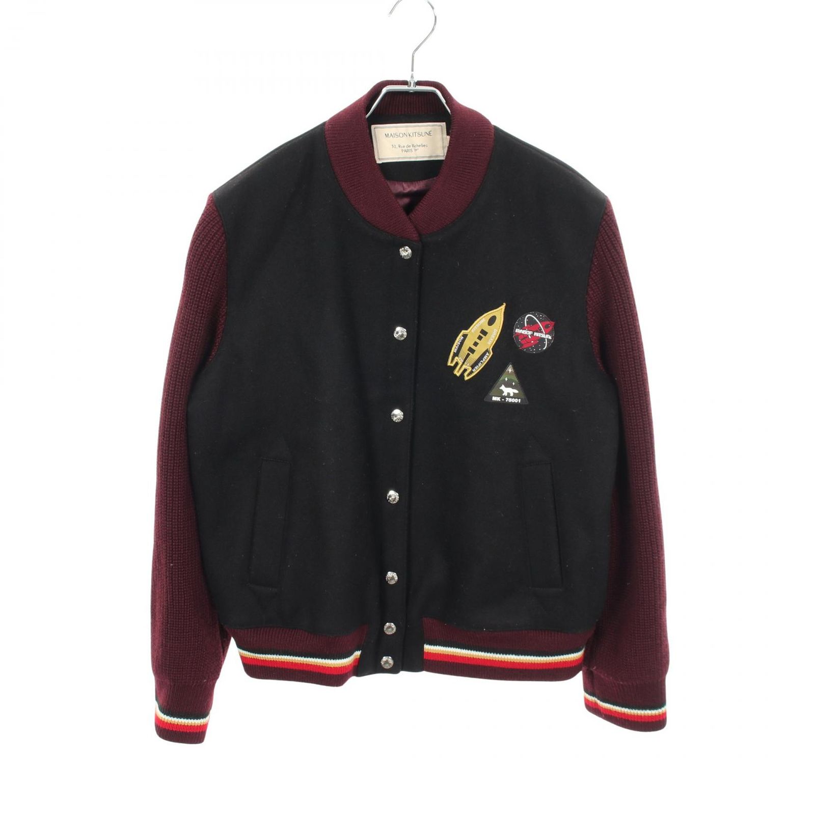 メゾンキツネ MAISON KITSUNE スタジャン ロゴワッペン ニット切替 BW02205BMT1008 ウール ジャケット レディース Used A