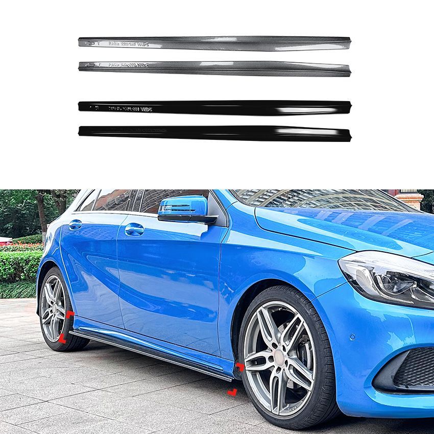 メルセデス・ベンツ Aクラス CLAクラス W176 C117 AMG 2013-2018 サイドスカートガーニッシュ 車体サイド 外装パーツ ABS製 ピアノブラック カーボン調 保護 アクセント ドレスアップ スポーティ 上質感 存在感を演出