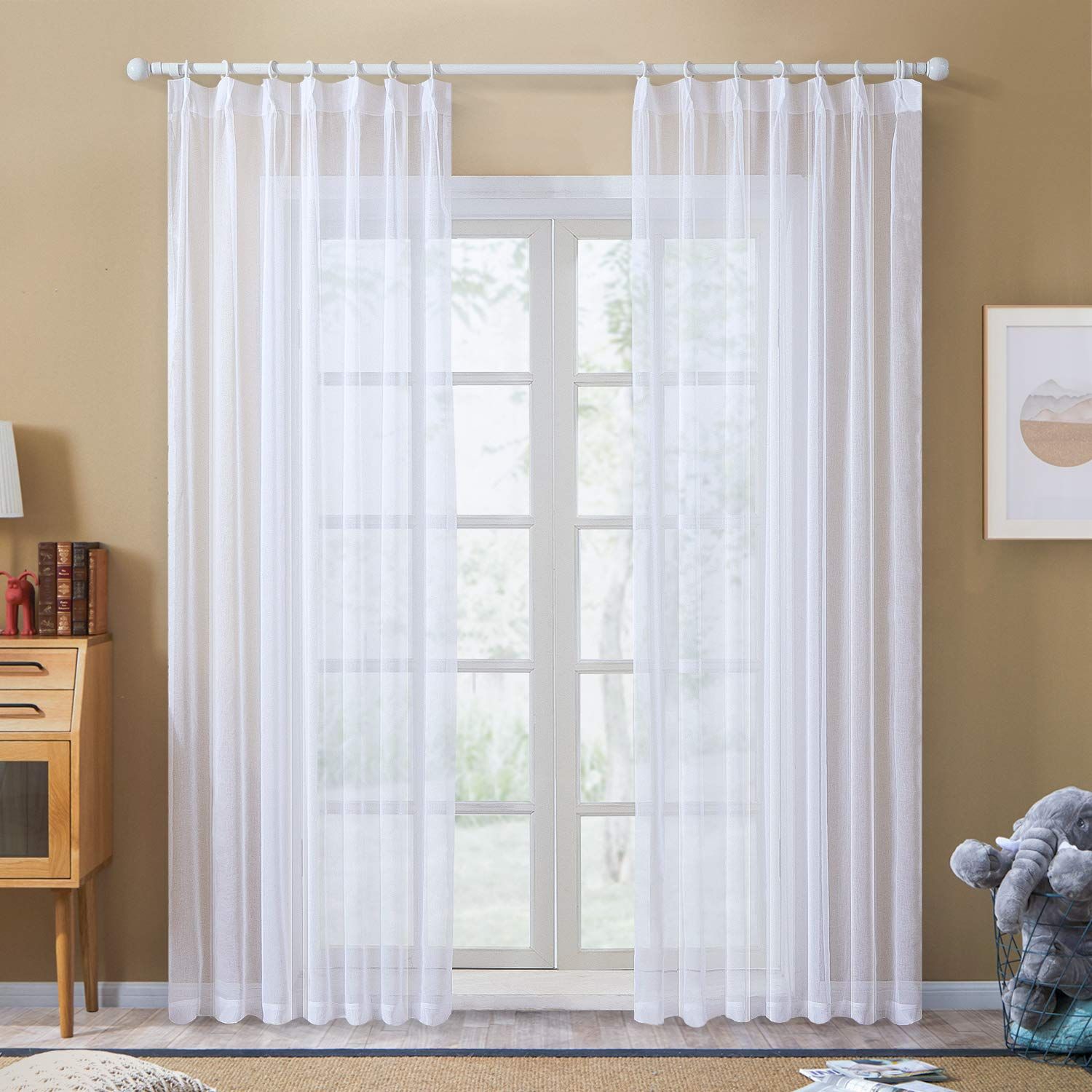新品 Topfinel レースカーテン 無地 UVカット ホワイト 幅100ｘ丈200cm 2枚組