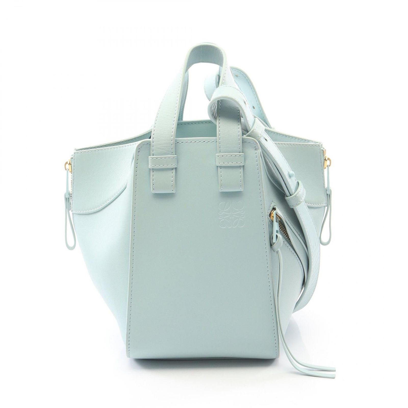 ロエベ LOEWE ハンドバッグ ハンモックバッグ コンパクト 2WAY ライトブルー レザー ハンモック コンパクト レディース Used B
