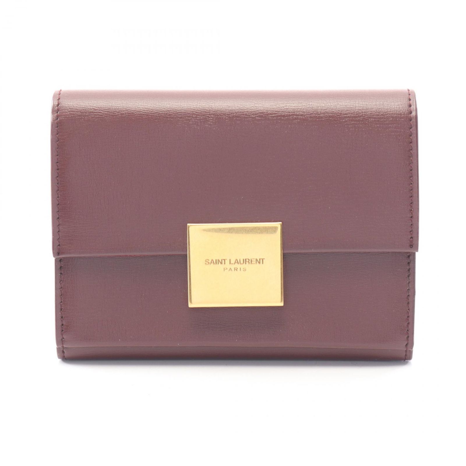 サンローランパリ SAINT LAURENT PARIS カードケース ボルドー レザー コンパクト ウォレット レディース Used A