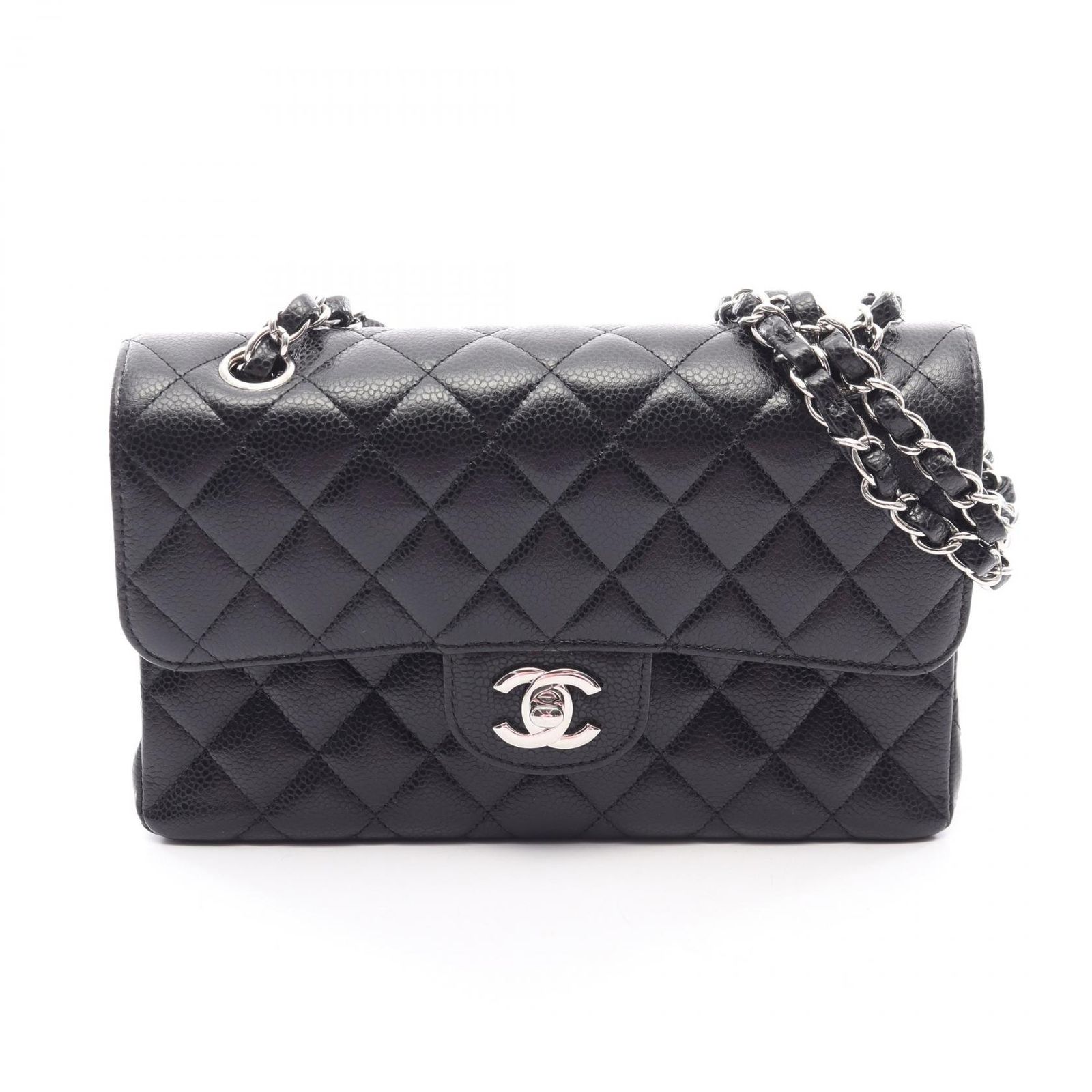 シャネル CHANEL ショルダーバッグ マトラッセ Wフラップ ブラック キャビアスキン(グレインドカーフ) マトラッセ ダブルフラップ チェーンショルダー レディース