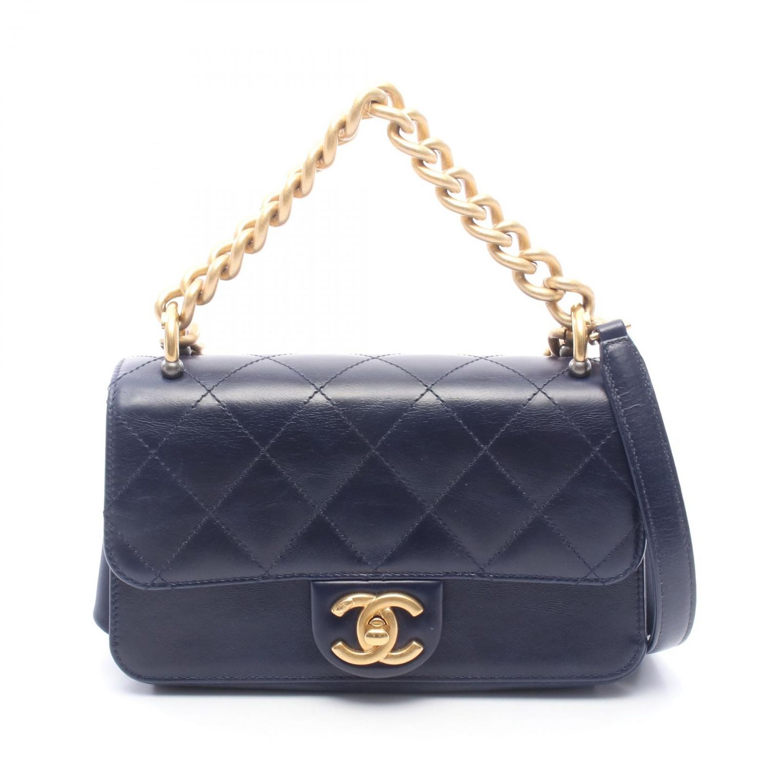 シャネル CHANEL ショルダーバッグ マトラッセ 2WAY ネイビー レザー マトラッセ 2wayチェーンショルダー レディース Used A
