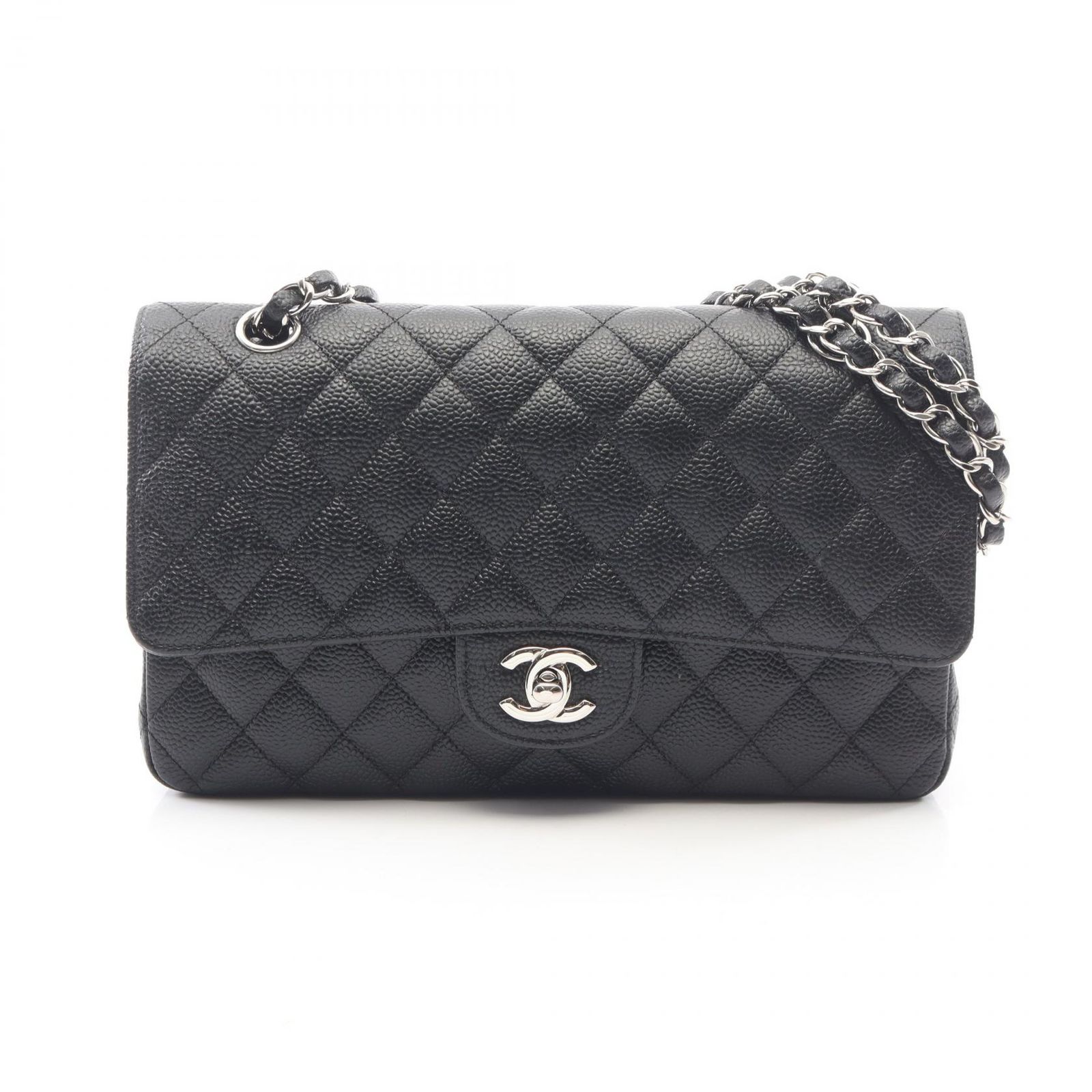 シャネル CHANEL ショルダーバッグ マトラッセ Wフラップ ブラック キャビアスキン(グレインドカーフ) マトラッセ ダブルフラップ チェーンショルダー レディース
