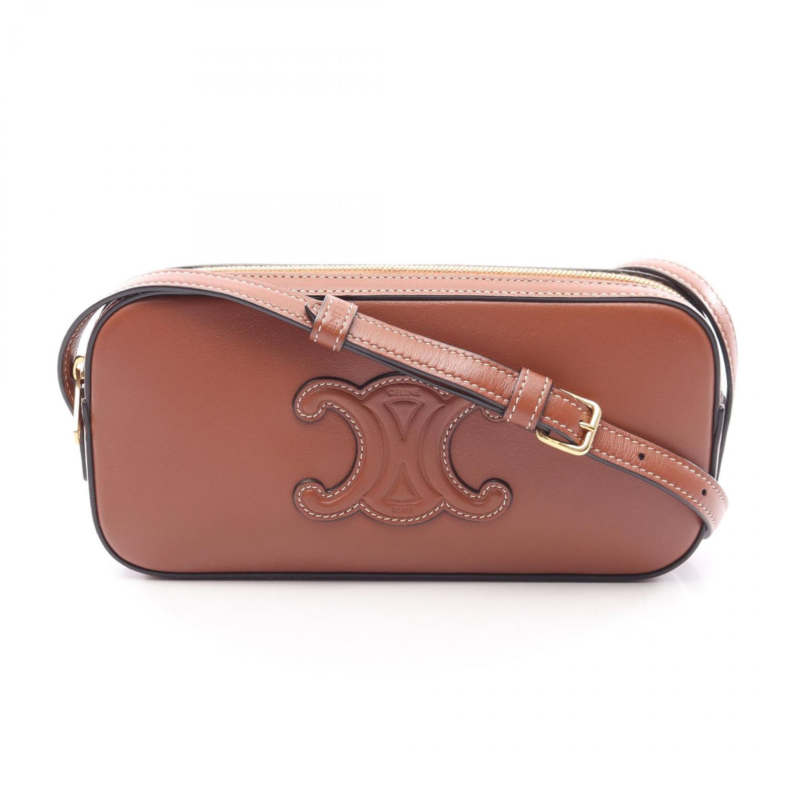 セリーヌ CELINE ショルダーバッグ ミニ カメラ キュイル トリオンフ 10J583DR8 ブラウン レザー キュイル トリオンフ ミニ カメラバッグ レディース Used A