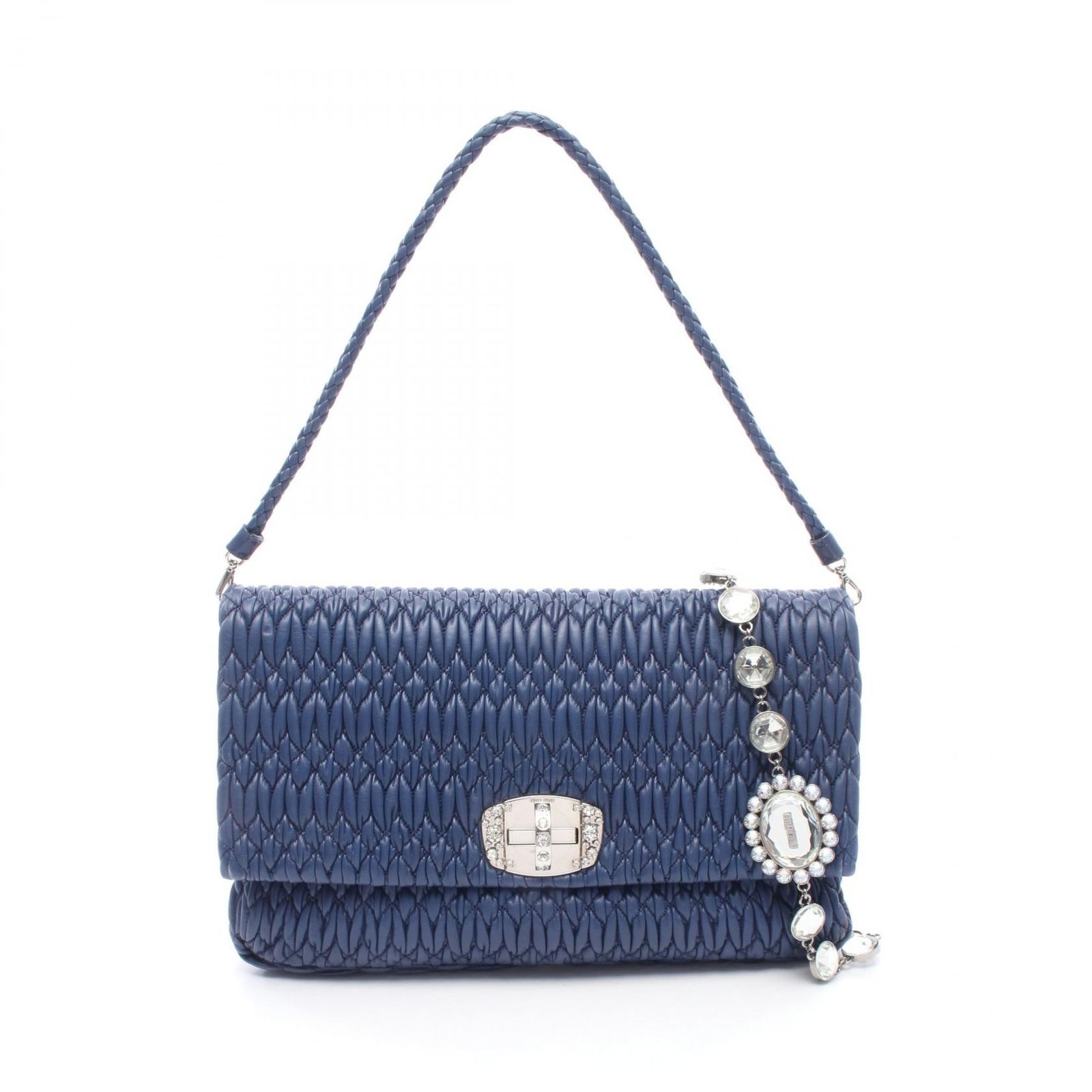 ミュウ ミュウ Miu Miu ショルダーバッグ NAPPA CRYSTAL マテラッセ RP0169 ブルー レザー マテラッセ クリスタルビジュー ショルダーバッグ レディース Used A
