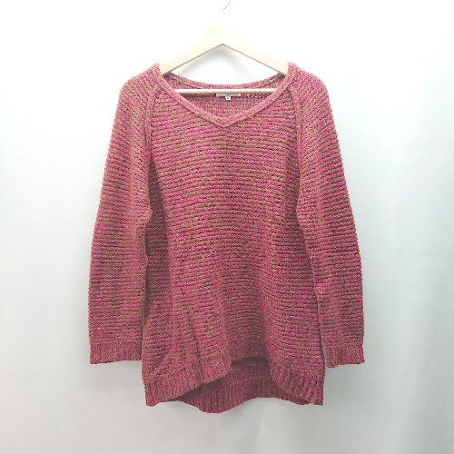 ◇ NATURAL BEAUTY BASIC Vネック 厚手 冬物 ラメ 長袖 ニット サイズM レッド レディース E 【1310130023855】